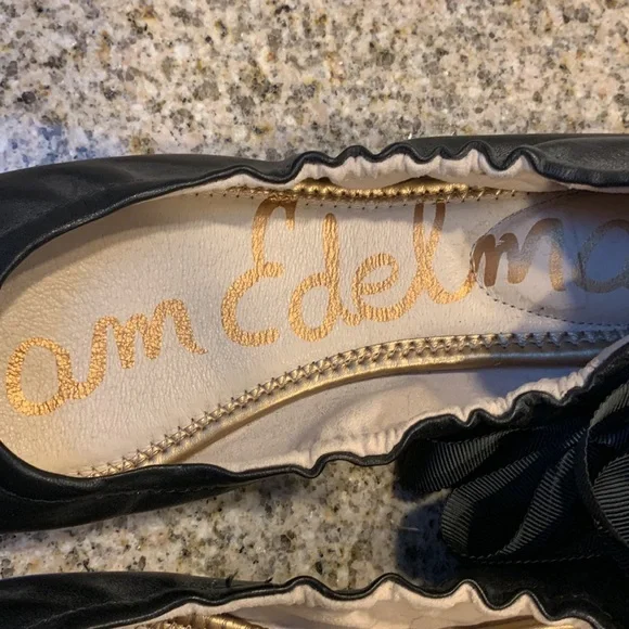 Sam Edelman Black Leather Flats with Ribbon Detail - Picture 2 of 4